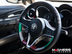 Alfa Romeo Stelvio Steering Wheel Side Trim Kit - Carbon Fiber - Pre '20 - Italian Theme - Feroce Carbon